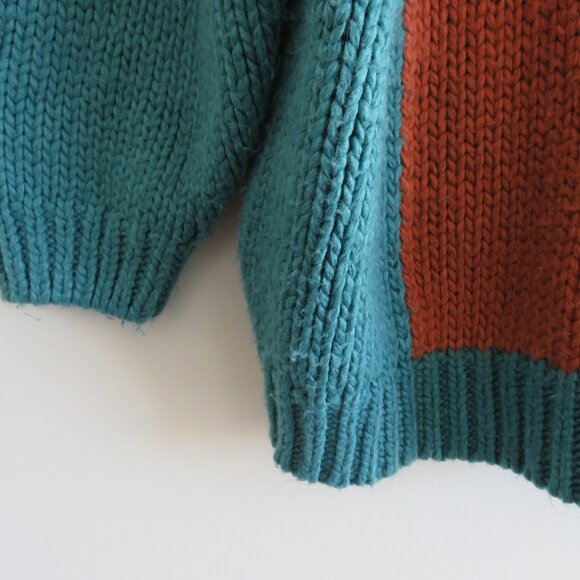 DRESSED IN LALA Rue Oversized Checkered Knit Sweater in Rust Blue - Size S/M - Picture 5 of 13